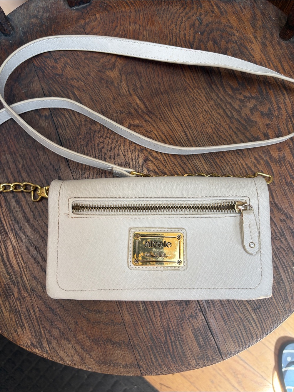 Nicole Cream Crossbody Wallet with Gold Plaque